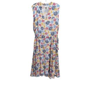 Anne Klein Womens Leaf Printed Fit And Flare Dress Size 2X Sleeveless V Neck